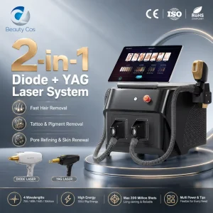Upgrade Professional Portable Standing 2 in 1 Q Switch Multi Wavelength YAG Picosecond 808 Diode Hair Removal Tattoo