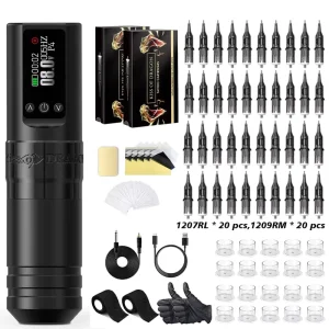 V1s 3.5mm Stroke Wireless Tattoo Machine Pen Kit with 40pcs Cartridge Needles for Beginners
