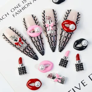 Valentine’s Day Nail Ornaments Lipstick Big Red Lip Alloy Ornaments Nail Makeup Drop Oil Nail Art Decoration
