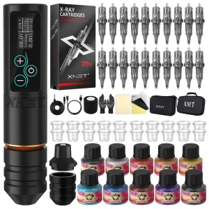 Vane Brushless Motor Tattoo Gun Set Wireless Tattoo Machine Pen Full Complete Kit With 20pcs Mixed Cartridge