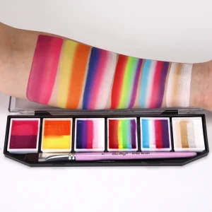 Vegan Body Art Palette Water-Based Rainbow Split Face Paint for Kids Washable Makeup Body Painting Supplies Packaged Set