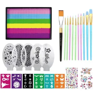 Vegan Cruelty Free Face Body Painting Kit with Stencils for Kids Skin Party Makeup Supplies Face and Body Painting