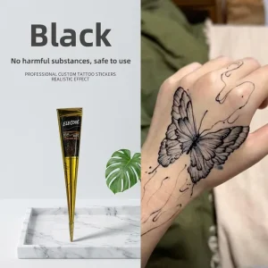 Versatile Mehndi Henna Paste Tattoo Kit with Black Xuan Paper Stencil and Vibrant Color Pigments for Hand Foot Art Supplies