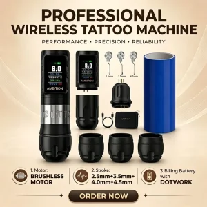 Vibe Max 1800mAh 2.5 3.5 4.0 4.5mm Stroke Direct Drive Professional Wireless Tattoo Pen Machine with 36mm 32mm Grip
