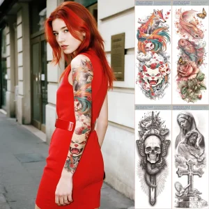 Vibrant Custom Temporary White Paper Water Transfer Tattoos, Full Arm Sleeve Stickers Kit, Fashionable Party Body Art