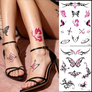 Vibrant Eco Friendly Paper 4 Color Printing Cyber Sigilism Butterfly Heart Indian Face Body Lower Back Chest Temporary Tattoo