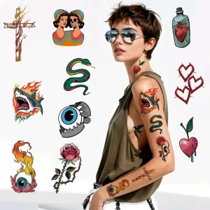 Vintage American Traditional Sexy Fashionable Tattoo Stickers Paper Temporary for Body Waterproof Arm Leg White Party Festival