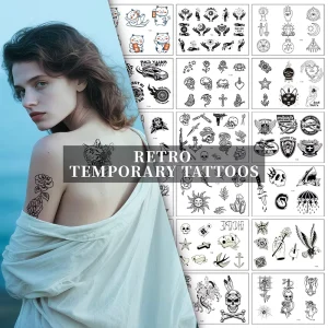 Vintage Cat Candle Rose Heart White Paper Waterproof Glow Dark Temporary Tattoo Stickers