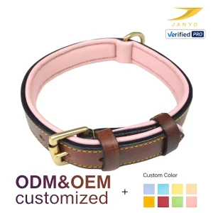 Vintage Hand Stitched Genuine Leather Pet Collar Soft Pink Leather Padding Brass Buckle D Ring Wide Comfort Dog Collar