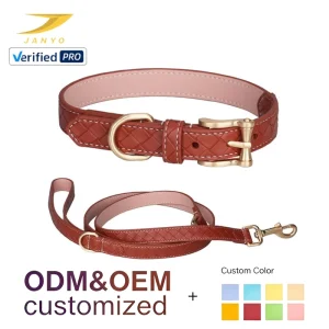Vintage Quilted Embossed Pattern PU Pet Collar Leash Combo Soft Inner Lining Gold Hardware Heavy Duty Walking Set