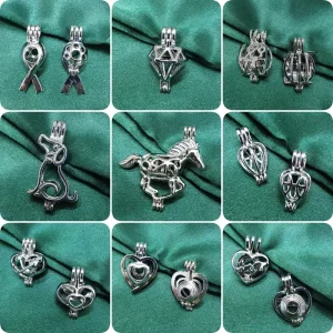 Vintage Silver Openable Pearl Cage Pendant Hollow Locket Aroma Diffuser Charms Fit Scented Beads DIY Handmade Jewelry Making