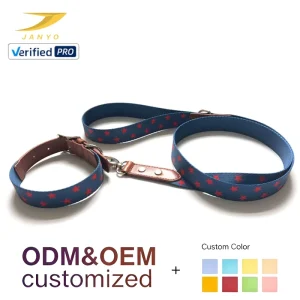 Vintage Star Printed Nylon Dog Collar Matching Leash Soft Leather Wrapped Hardware Anti-Tear Outdoor Daily Walking Pet Accessory