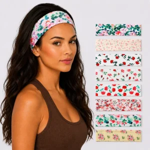 Vivid Romantic Floral Fitness Head Wrap Breathable Anti Slip Skincare Hairband Flexible Botanical Leaf Bandage for Pilates Beach