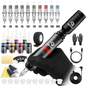 WID-06 Wireless Tattoo Pen Kit with Type-C Charging Cartridge Needles and Tattoo Ink