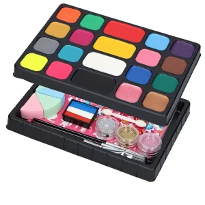 Washable Professional Face Art DIY Pro Set 20 Vibrant Colors Body Paint Makeup Kit with Brushes Sponges Glitters for Cosplay