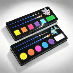 Water Based Body Face Paint Kit 6 Colors Washable Non Toxic Face Painting Set with 2 Brushes Glitter Tattoo Sticker for Kids DIY