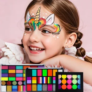 Water Based Face Paint Kit for Kids Washable Non Toxic Face Painting Palette with Brushes Stencils Party Makeup Supplier