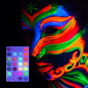 Water Based Face Paint Private Label 28 Colors Pride UV Neon Glow in the Dark Children Adult Body Paint Fluorescent Set