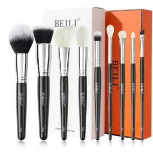 Water Based Paint Makeup Brush Set 9cs Black Wood Handle White&Black Microcrystalline Silk Bristles Brush Set