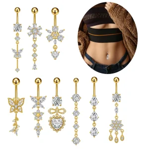 Water Drop Butterfly Pendant Gold Plated Zircon Navel Belly Ring
