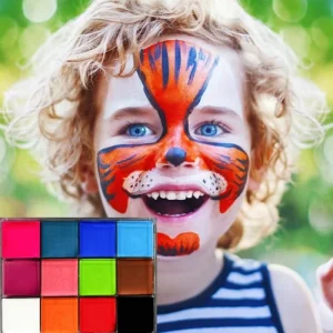 Water Proof 12-Color Professional Rainbow Split Face Paint Waterproof Kids Makeup Body Painting Supplies for Halloween Children