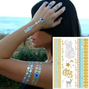 Water Resistant Eco Friendly Gold Body Tattoo Sticker Ancient Egypt Festival Pattern