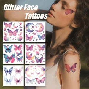 Water Transfer Body Art Makeup Girls Temporary Glitter Star Butterfly Face Tattoo Sticker