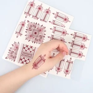 Water Transfer Paper Maroon Henna Temporary Tattoo Sticker for Gift