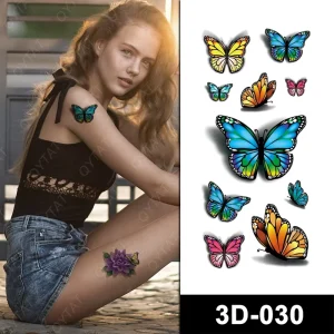 Water Transfer Skin-Safe Women’s Body Arm Sleeve Leg Ankle Makeup Flower Butterfly 3D Temporary Tattoo Sticker
