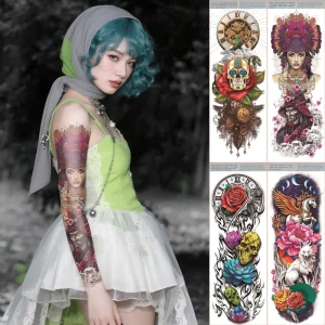 Water Transfer Temporary Tattoo Kit Custom Full Sleeve Designs Safe Reusable White Paper Fashionable Waterproof Large Size