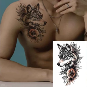 Water Transfer Temporary Tattoo Stickers for Adults Wolf Tiger Rose Designs Eco-Friendly