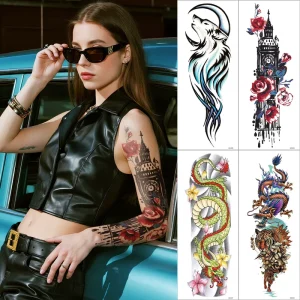 Water Transfer White Tattoo Paper Sheets Custom Full Arm Sleeve Designs Vibrant Temporary Waterproof Fashionable Large Size