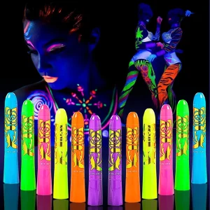 Water Washable UV Neon Body Face Paint Stick 6 Colors Two Per Color Twist Design for Carnival Halloween Party