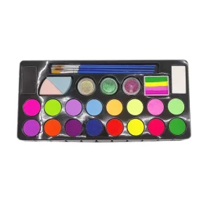 Water based Halloween Non Toxic Face Paint Stencil Kit with Professional Brushes 18 Colors for Kids Body Art