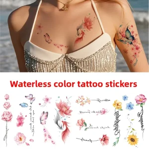 Water free Colored Tattoo Stickers with Floral Butterfly Strawberry Fruit Designs Waterless Tattoo Sexy Tattoo for Women