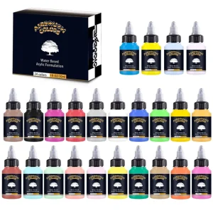 Waterbased Acrylic Airbrush Paints Air Brush Gun Transparent 24 Colors Set