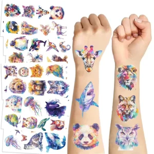 Watercolor Animal Painting Tattoo Stickers for Body Decor Children