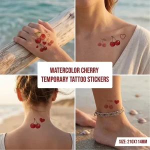 Watercolor Cherry Temporary Tattoos Cute Cherry Strawberry Tattoo Stickers Waterproof Non-toxic Fashion Fruit Tattoo Decals