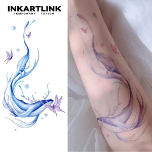 Watercolor Whale Temporary Tattoo Sticker Blue Sea Wave Butterfly Body Art for Women Waterproof Fake Tattoo Bulk