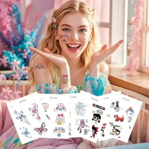 Waterless Cartoon Tattoo Sticker Waterproof Sweat Proof Cute Machine Cat Butterfly Small Fresh Tattoo Face Sticker
