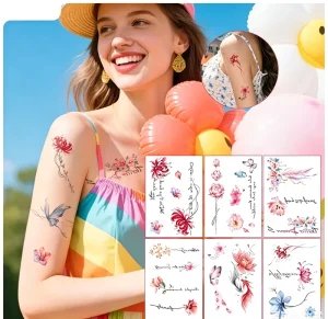 Waterless Colored Tattoo Stickers Floral Butterfly Designs Waterproof Sweat Resistant