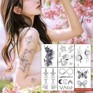 Waterless Herbal Juice Tattoo Stickers Trendy Geometric Designs Waterproof Long Lasting Instant Application Semi Handmade Custom