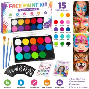 Waterproof 15-Color SFX Oil-Based Face Painting Kit Neon Body Painting Palette with 3 Brushes for Festivals