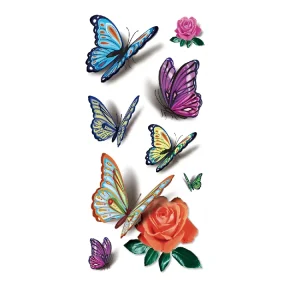 Waterproof 3D Flower Custom Temporary Butterfly Tattoo Sticker Designs Colorful CMYK 90x190mm Easy Apply Remove