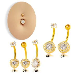 Waterproof ASTM F136 Titanium Belly Button Rings Double Zircon Heart Navels Ring Barbell Style Body Navel Piercing Jewelry
