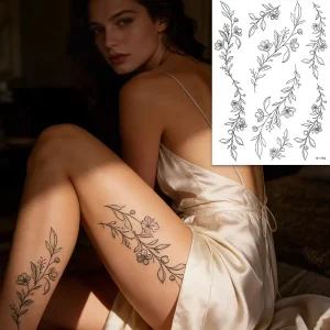 Waterproof Adhesive Silk-Screen Stencil, Plant Theme, Reusable Temporary Tattoo Sticker