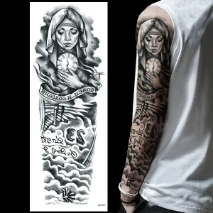 Waterproof Black Virgin Mary Tattoo Sticker for Men CE Certified