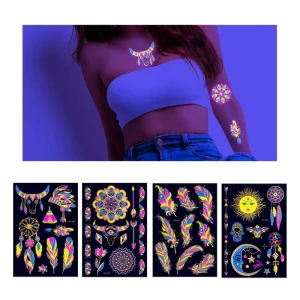 Waterproof Body Art UV Neon Stickers Blacklight Reactive Luminous Glow in the Dark Temporary Tattoo for Party