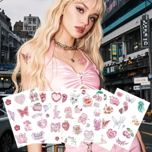 Waterproof Butterfly Paper Temporary Tattoo Stickers White Face Kids Watercolor Cartoon Flower Design