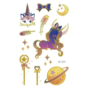 Waterproof Cartoon Tattoo Sticker Gold unicorn Birthday Party Sticker for Kids